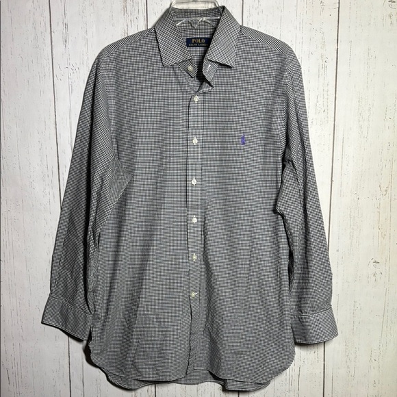 Polo Ralph Lauren Black White Gingham Purple Crest Collared Button Down 16 1/2 - Picture 1 of 3